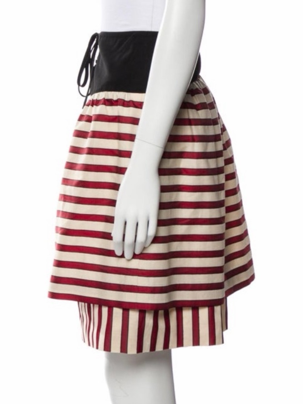 FENDI Striped Circle Skirt with Black Waistband - Red & Cream, Size 40 - Picture 2 of 5